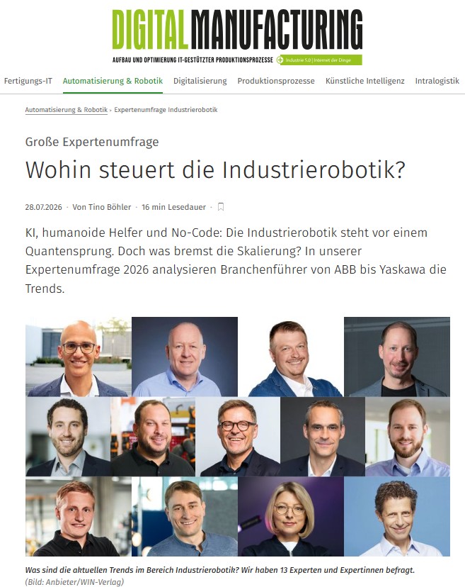 Expertenumfrage des Magazins Digital Manufacturing zu aktuellen Trends und Entwicklungen in der Industrierobotik