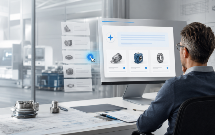 Ingenieur recherchiert mithilfe einer KI nach technischen Produkten und B2B-Lösungen