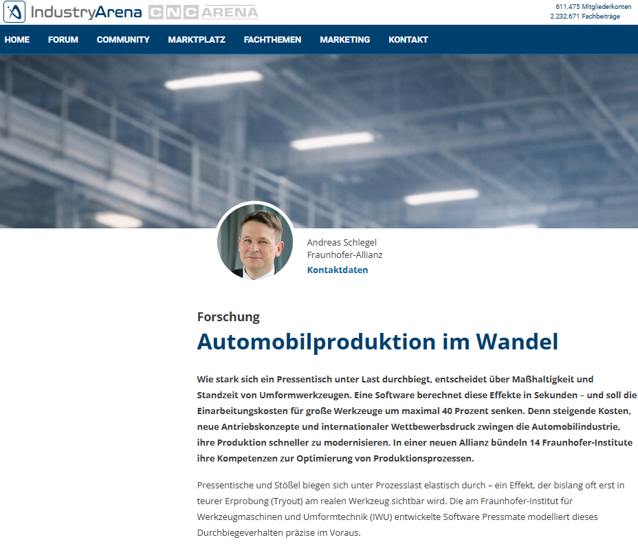 Screenshot des IndustryArena-Beitrags „Automobilproduktion im Wandel“ über die Fraunhofer-Allianz autoMOBILproduktion